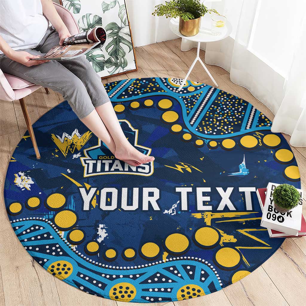 Personalized Gold Coast Titans Round Carpet Aboriginal Pattern with Graffiti Style Design