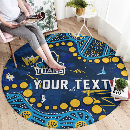 Personalized Gold Coast Titans Round Carpet Aboriginal Pattern with Graffiti Style Design