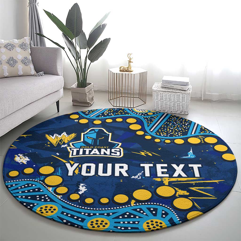 Personalized Gold Coast Titans Round Carpet Aboriginal Pattern with Graffiti Style Design
