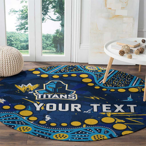 Personalized Gold Coast Titans Round Carpet Aboriginal Pattern with Graffiti Style Design