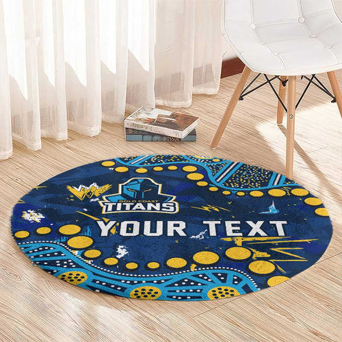Personalized Gold Coast Titans Round Carpet Aboriginal Pattern with Graffiti Style Design