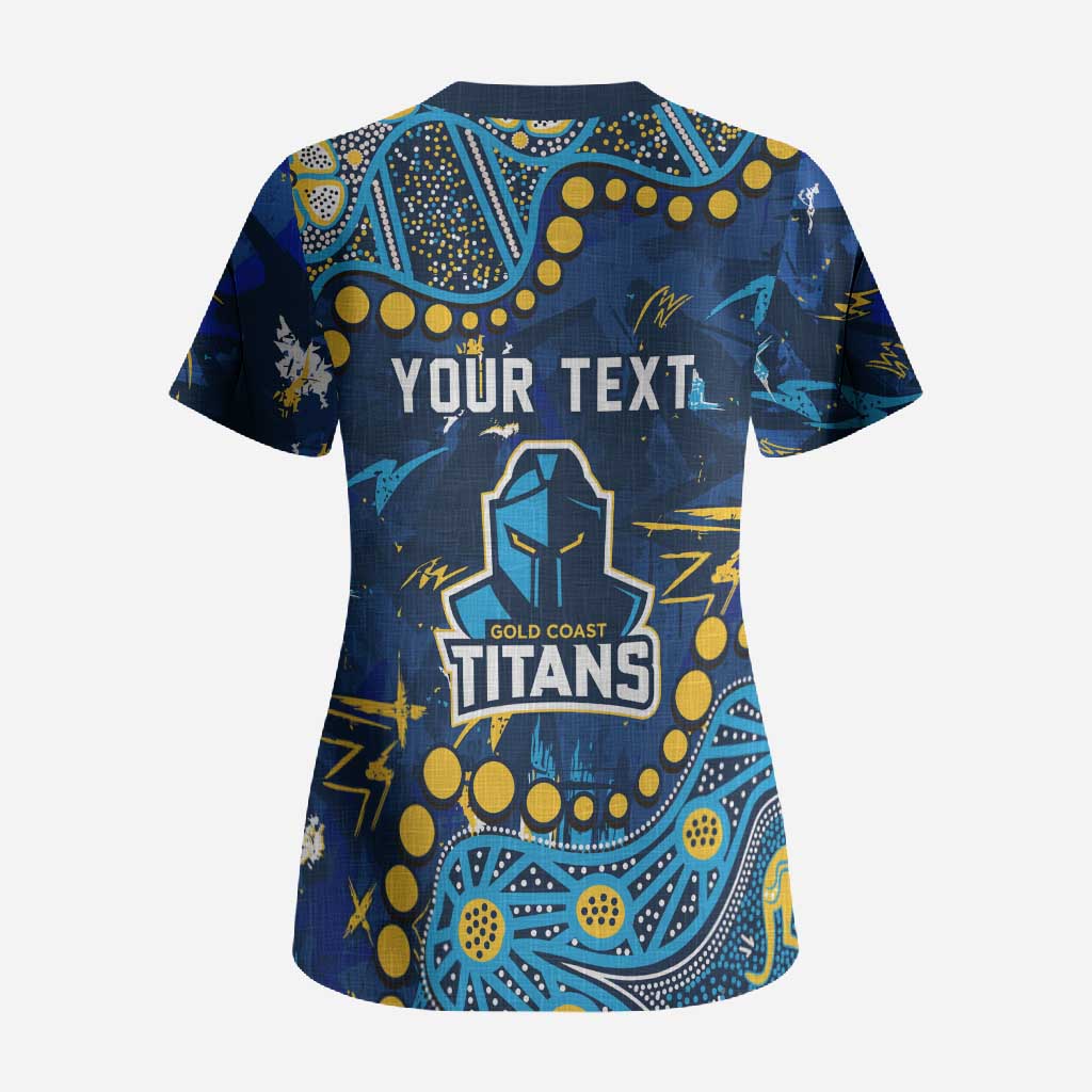 Personalized Gold Coast Titans Scrub Top Aboriginal Pattern with Graffiti Style Design