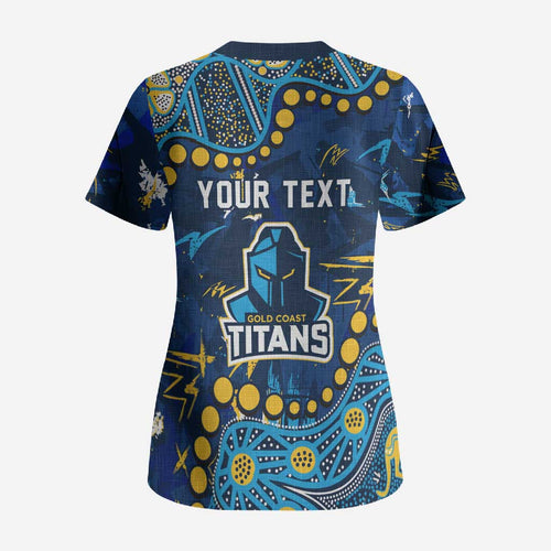 Personalized Gold Coast Titans Scrub Top Aboriginal Pattern with Graffiti Style Design