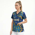 Personalized Gold Coast Titans Scrub Top Aboriginal Pattern with Graffiti Style Design