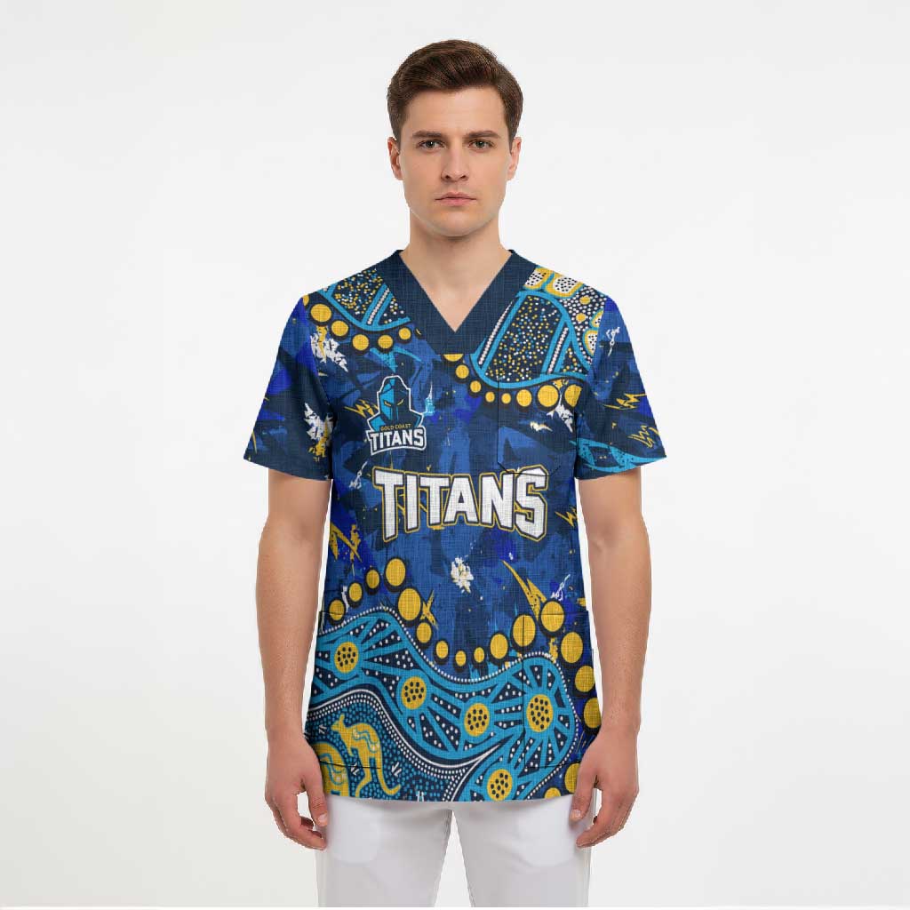Personalized Gold Coast Titans Scrub Top Aboriginal Pattern with Graffiti Style Design