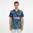 Personalized Gold Coast Titans Scrub Top Aboriginal Pattern with Graffiti Style Design