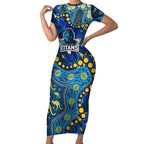 Personalized Gold Coast Titans Short Sleeve Bodycon Dress Aboriginal Pattern with Graffiti Style Design