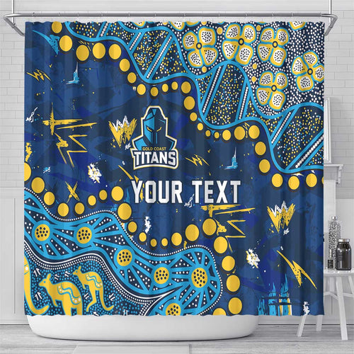 Personalized Gold Coast Titans Shower Curtain Aboriginal Pattern with Graffiti Style Design