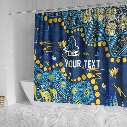 Personalized Gold Coast Titans Shower Curtain Aboriginal Pattern with Graffiti Style Design