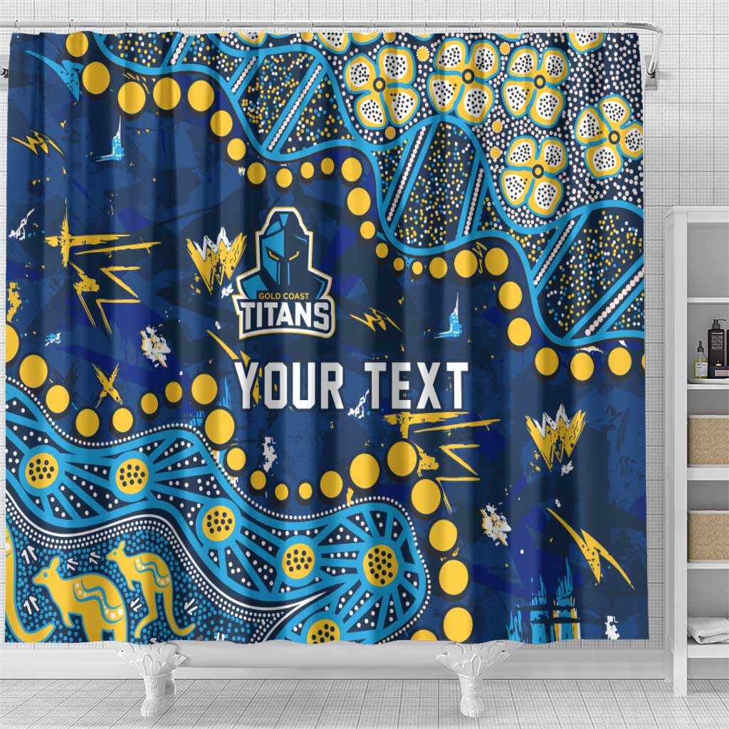 Personalized Gold Coast Titans Shower Curtain Aboriginal Pattern with Graffiti Style Design
