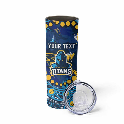 Personalized Gold Coast Titans Skinny Tumbler Aboriginal Pattern with Graffiti Style Design