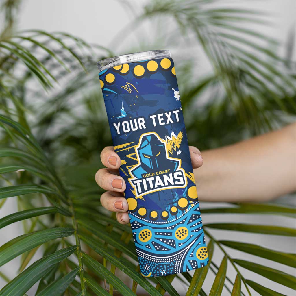 Personalized Gold Coast Titans Skinny Tumbler Aboriginal Pattern with Graffiti Style Design