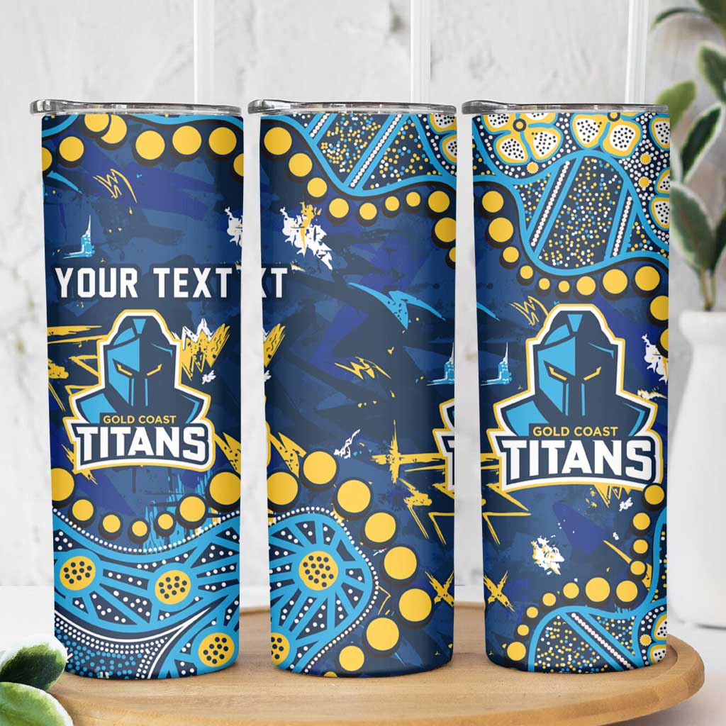 Personalized Gold Coast Titans Skinny Tumbler Aboriginal Pattern with Graffiti Style Design