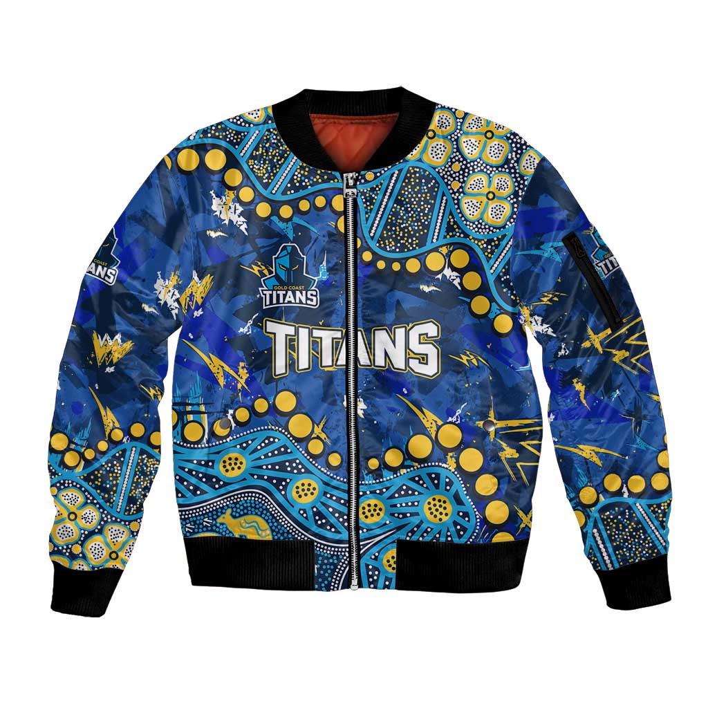 Personalized Gold Coast Titans Sleeve Zip Bomber Jacket Aboriginal Pattern with Graffiti Style Design