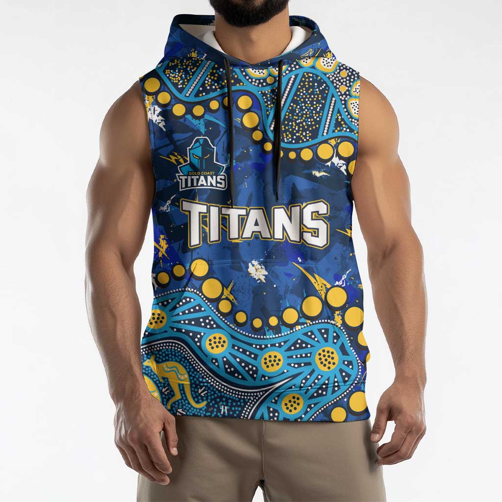 Personalized Gold Coast Titans Sleeveless Hoodie Aboriginal Pattern with Graffiti Style Design