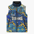 Personalized Gold Coast Titans Sleeveless Puffer Jacket Aboriginal Pattern with Graffiti Style Design