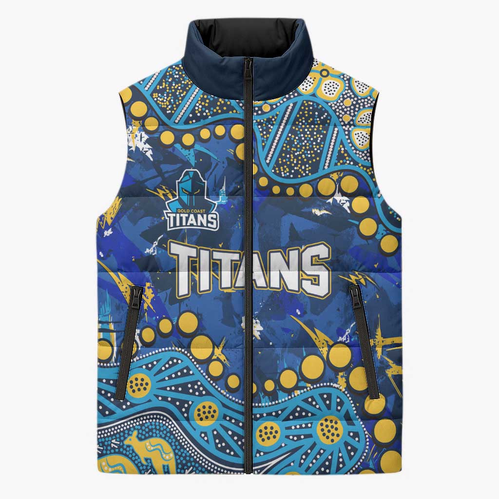Personalized Gold Coast Titans Sleeveless Puffer Jacket Aboriginal Pattern with Graffiti Style Design