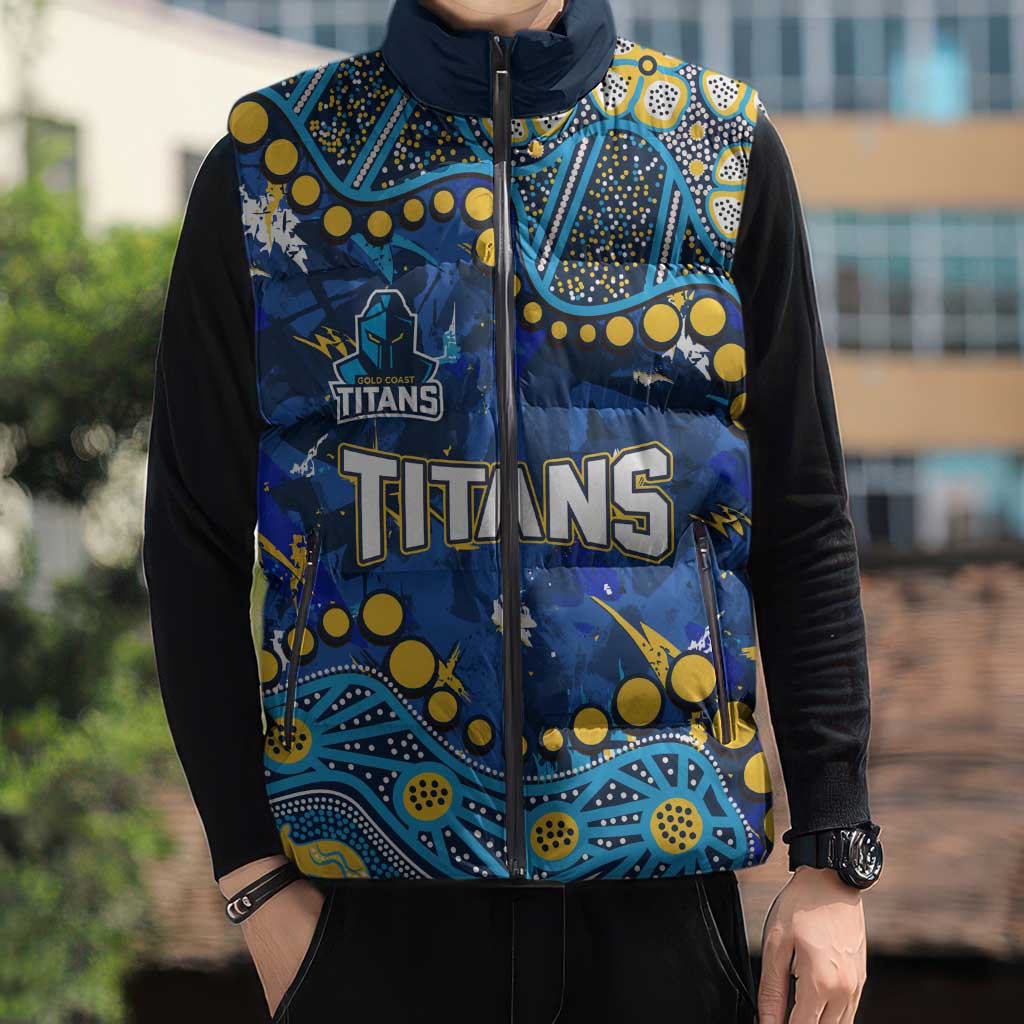 Personalized Gold Coast Titans Sleeveless Puffer Jacket Aboriginal Pattern with Graffiti Style Design