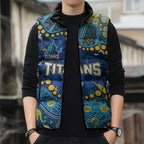 Personalized Gold Coast Titans Sleeveless Puffer Jacket Aboriginal Pattern with Graffiti Style Design
