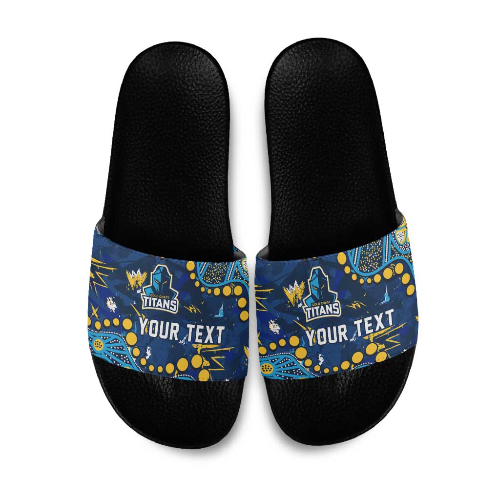 Personalized Gold Coast Titans Slide Sandals Aboriginal Pattern with Graffiti Style Design