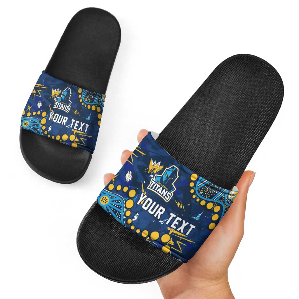 Personalized Gold Coast Titans Slide Sandals Aboriginal Pattern with Graffiti Style Design