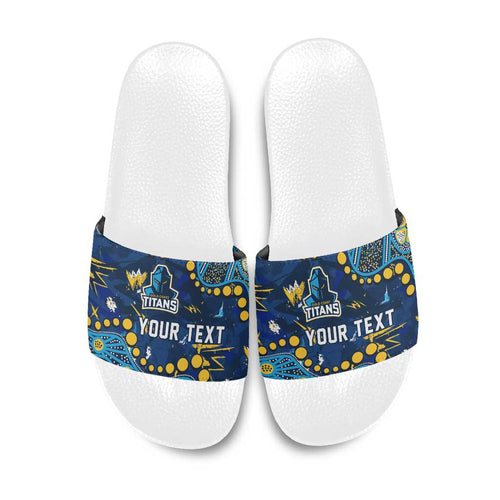 Personalized Gold Coast Titans Slide Sandals Aboriginal Pattern with Graffiti Style Design