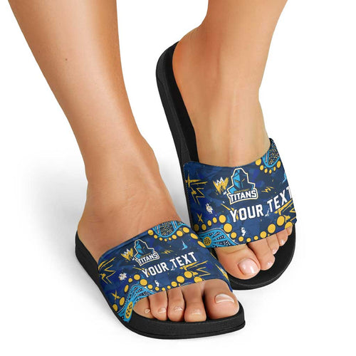 Personalized Gold Coast Titans Slide Sandals Aboriginal Pattern with Graffiti Style Design