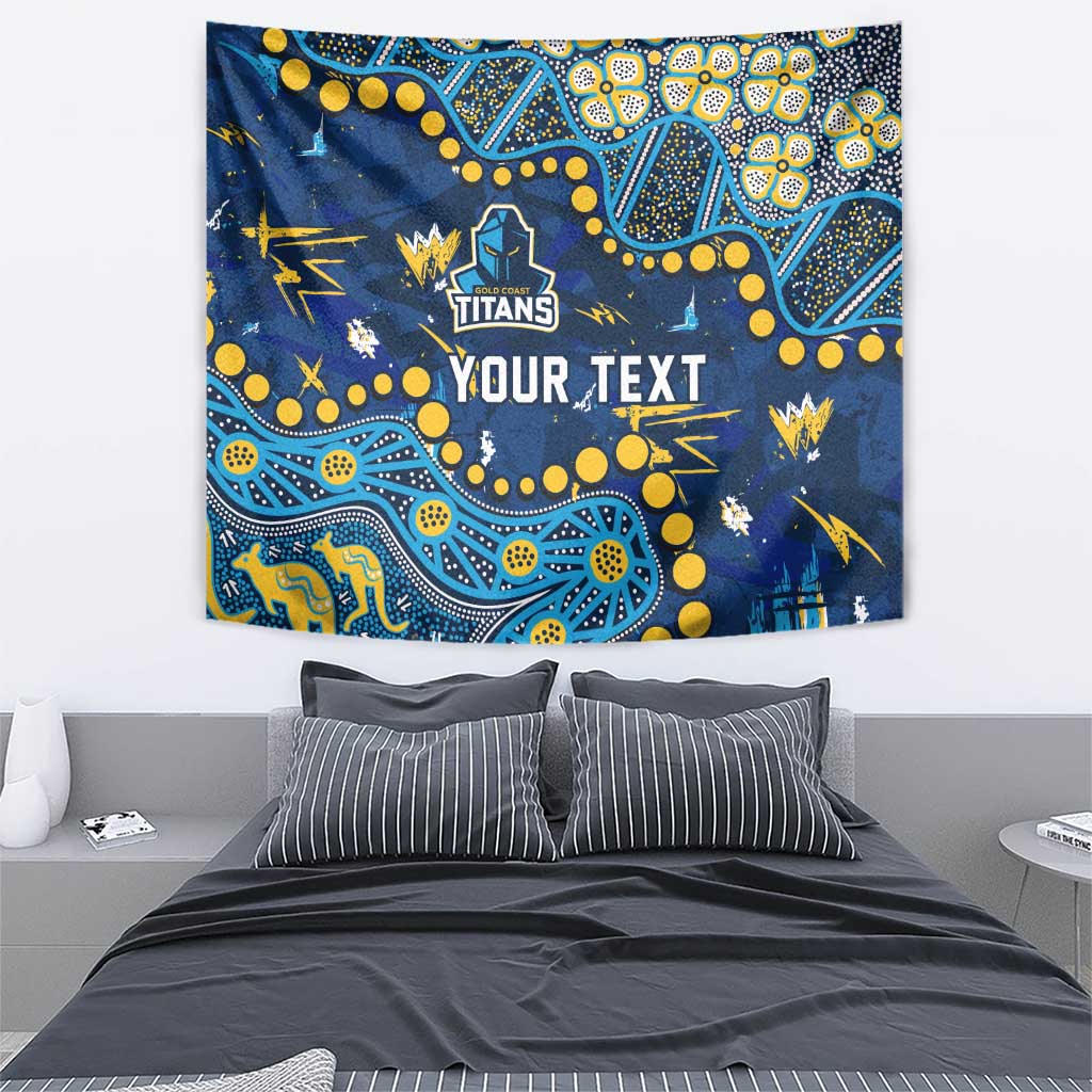 Personalized Gold Coast Titans Tapestry Aboriginal Pattern with Graffiti Style Design