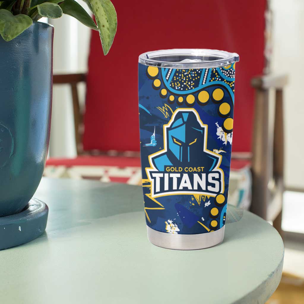 Personalized Gold Coast Titans Tumbler Cup Aboriginal Pattern with Graffiti Style Design