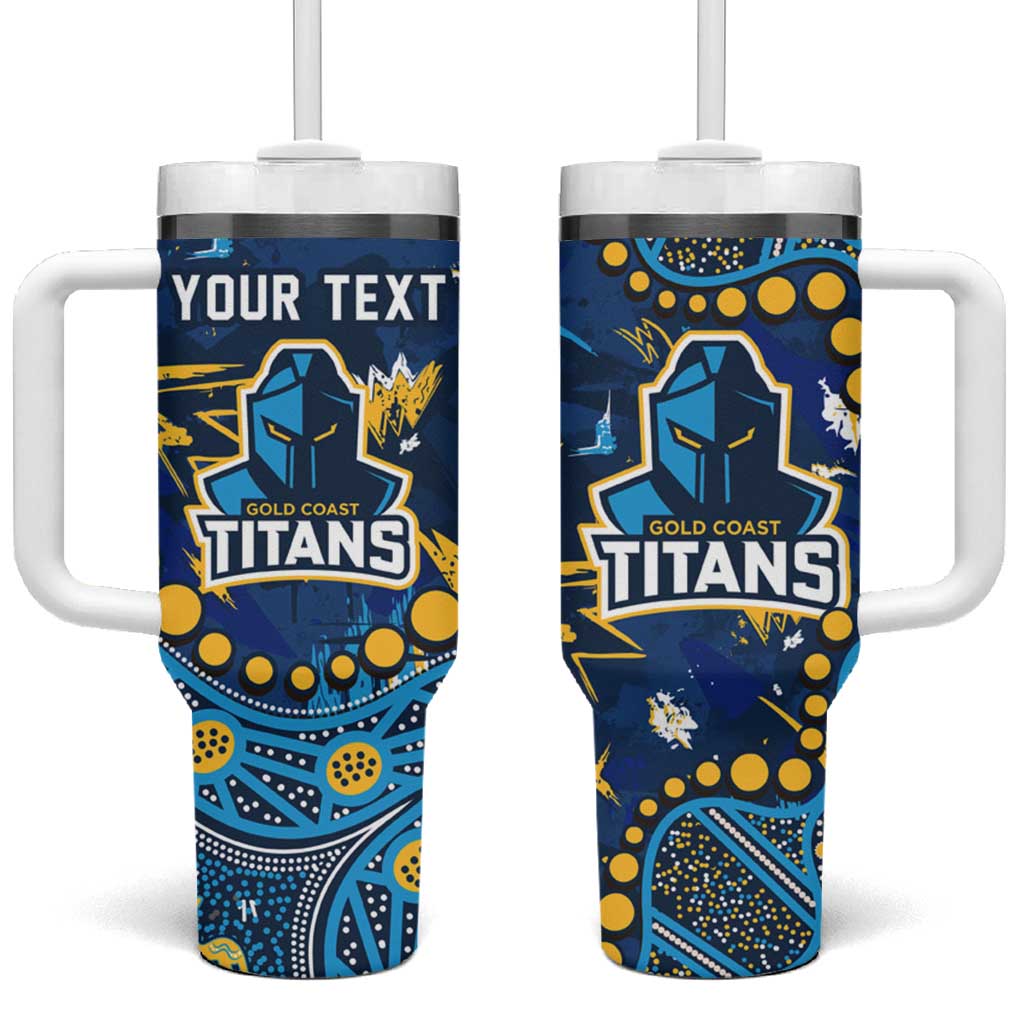 Personalized Gold Coast Titans Tumbler With Handle Aboriginal Pattern with Graffiti Style Design