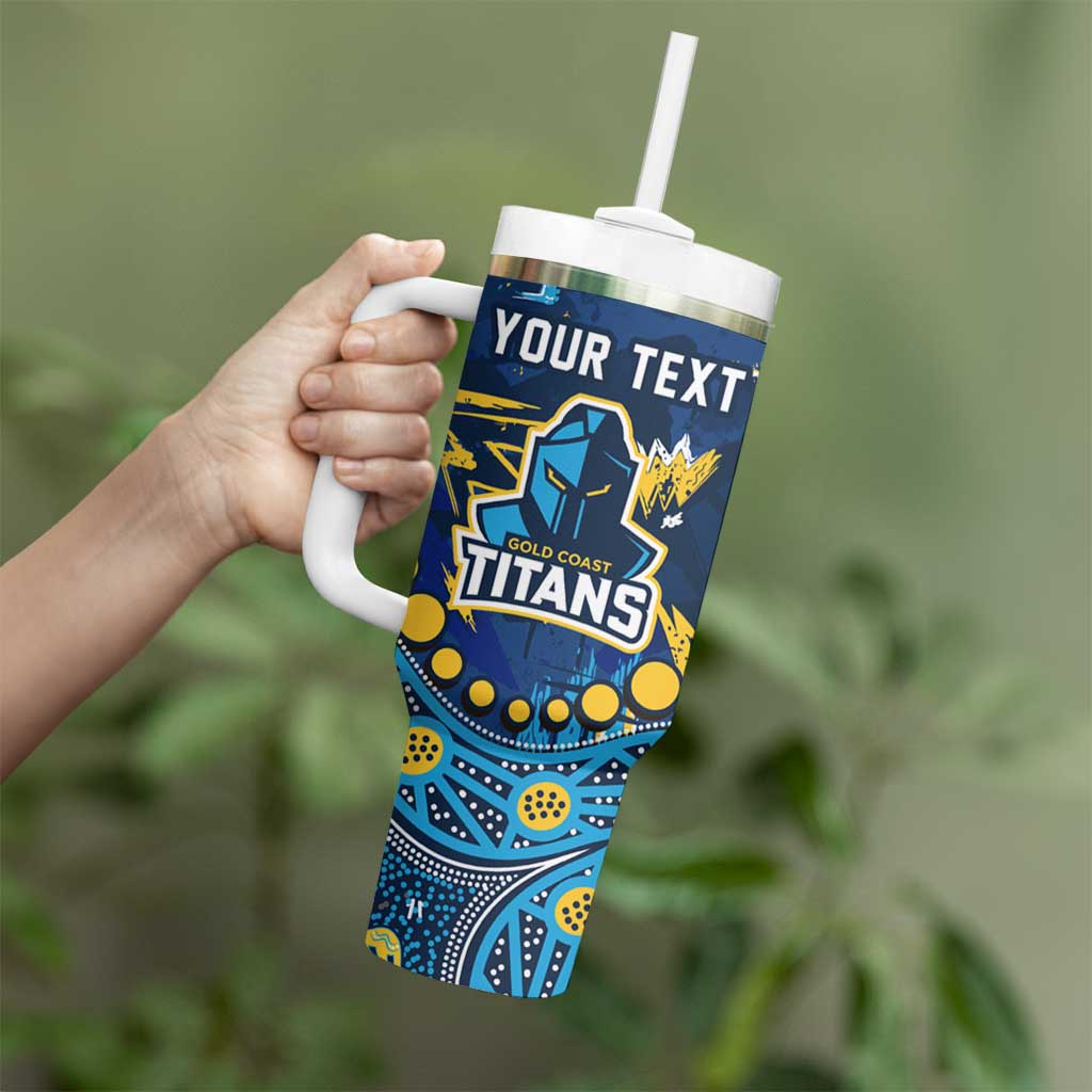 Personalized Gold Coast Titans Tumbler With Handle Aboriginal Pattern with Graffiti Style Design