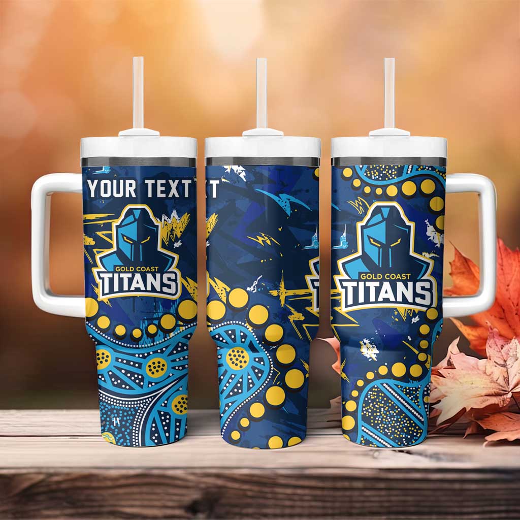 Personalized Gold Coast Titans Tumbler With Handle Aboriginal Pattern with Graffiti Style Design
