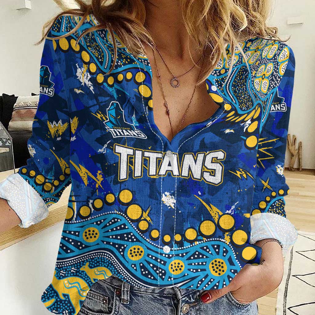 Personalized Gold Coast Titans Women Casual Shirt Aboriginal Pattern with Graffiti Style Design