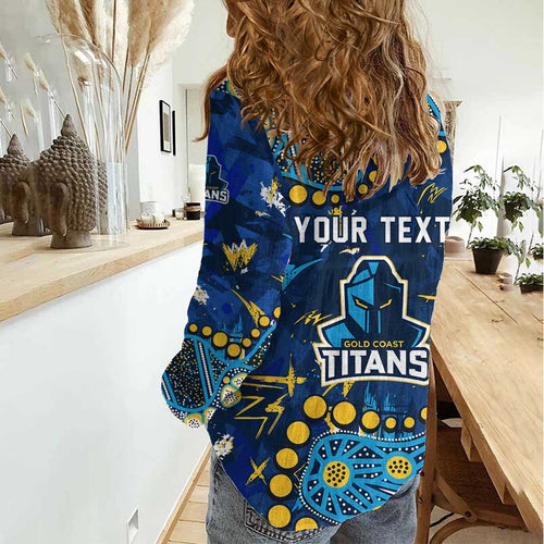 Personalized Gold Coast Titans Women Casual Shirt Aboriginal Pattern with Graffiti Style Design