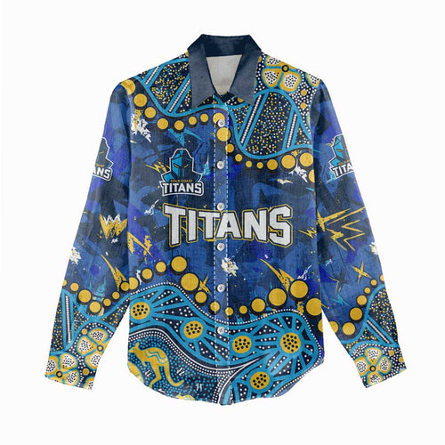 Personalized Gold Coast Titans Women Casual Shirt Aboriginal Pattern with Graffiti Style Design