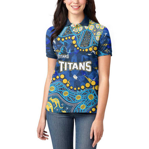 Personalized Gold Coast Titans Women Polo Shirt Aboriginal Pattern with Graffiti Style Design