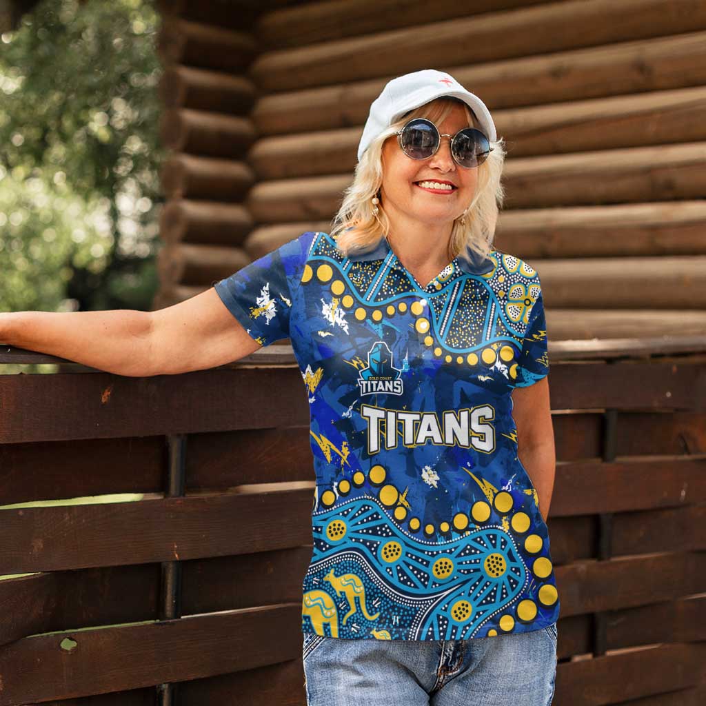 Personalized Gold Coast Titans Women Polo Shirt Aboriginal Pattern with Graffiti Style Design