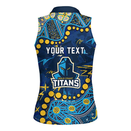 Personalized Gold Coast Titans Women Sleeveless Polo Shirt Aboriginal Pattern with Graffiti Style Design