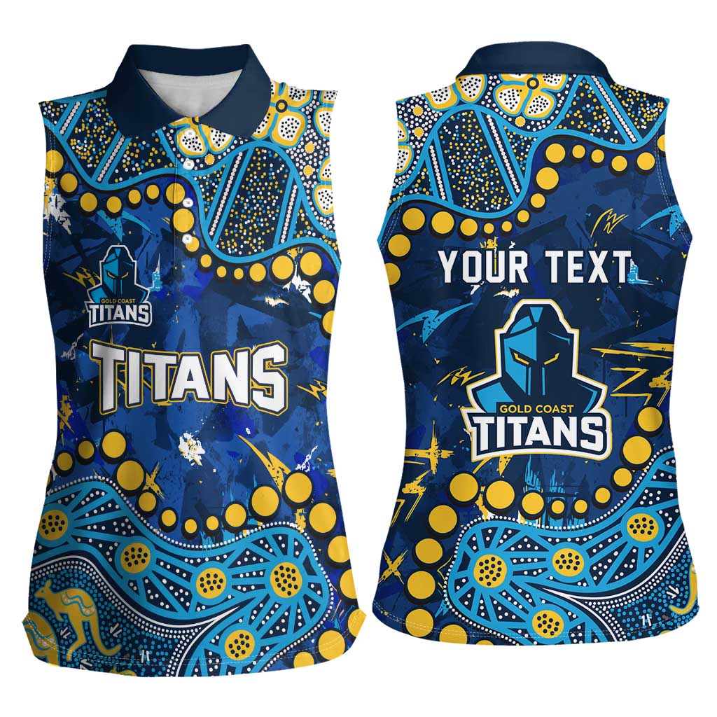 Personalized Gold Coast Titans Women Sleeveless Polo Shirt Aboriginal Pattern with Graffiti Style Design