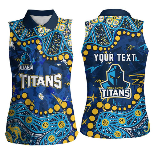 Personalized Gold Coast Titans Women Sleeveless Polo Shirt Aboriginal Pattern with Graffiti Style Design