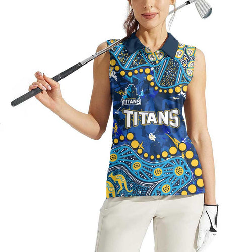 Personalized Gold Coast Titans Women Sleeveless Polo Shirt Aboriginal Pattern with Graffiti Style Design