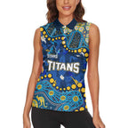 Personalized Gold Coast Titans Women Sleeveless Polo Shirt Aboriginal Pattern with Graffiti Style Design
