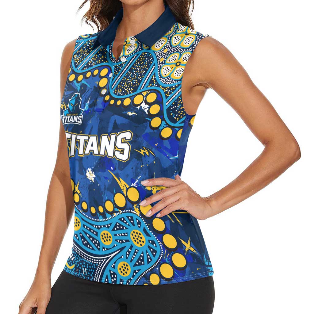 Personalized Gold Coast Titans Women Sleeveless Polo Shirt Aboriginal Pattern with Graffiti Style Design