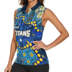 Personalized Gold Coast Titans Women Sleeveless Polo Shirt Aboriginal Pattern with Graffiti Style Design
