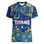 Personalized Gold Coast Titans Women V-Neck T-Shirt Aboriginal Pattern with Graffiti Style Design