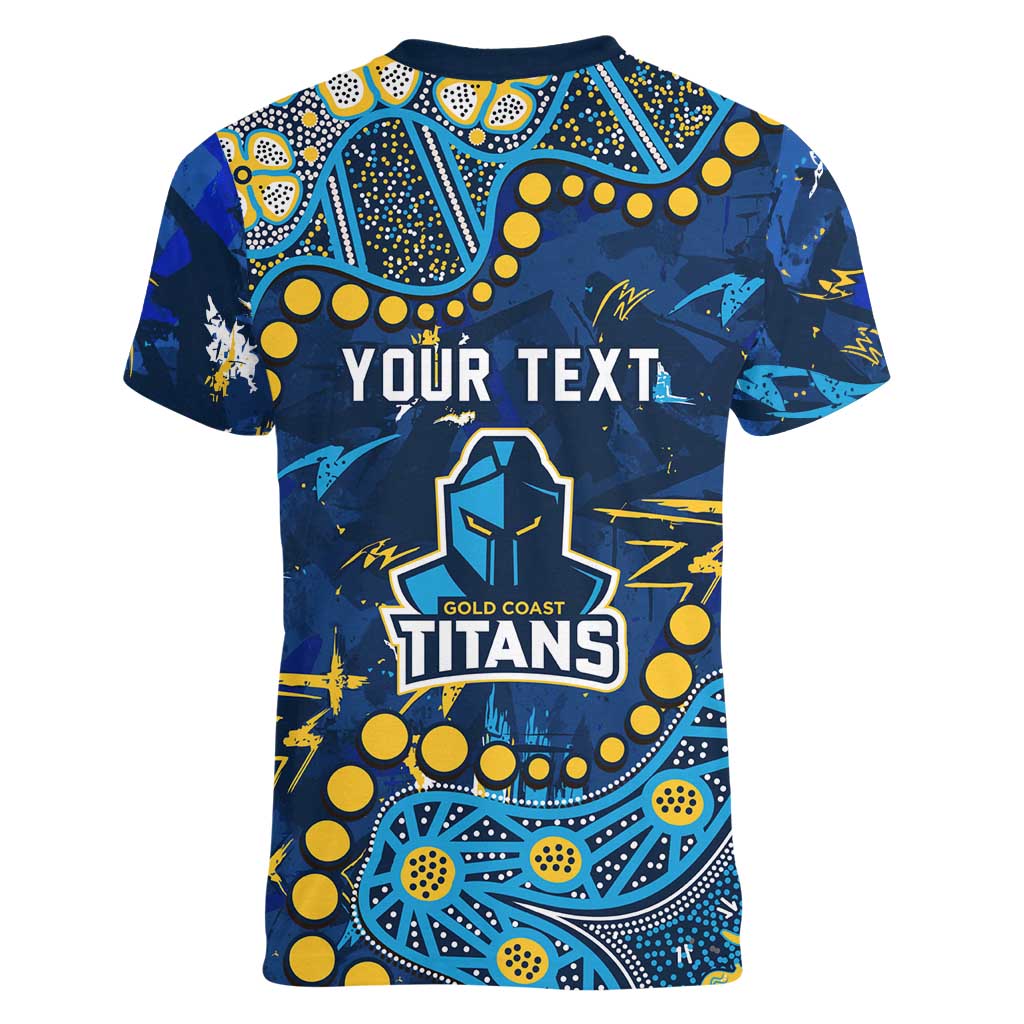 Personalized Gold Coast Titans Women V-Neck T-Shirt Aboriginal Pattern with Graffiti Style Design