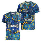 Personalized Gold Coast Titans Women V-Neck T-Shirt Aboriginal Pattern with Graffiti Style Design