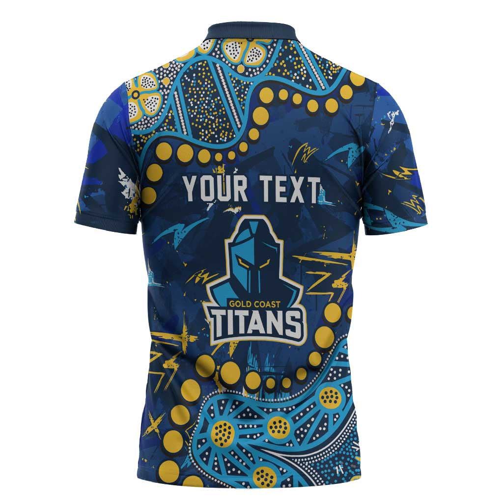 Personalized Gold Coast Titans Zipper Polo Shirt Aboriginal Pattern with Graffiti Style Design