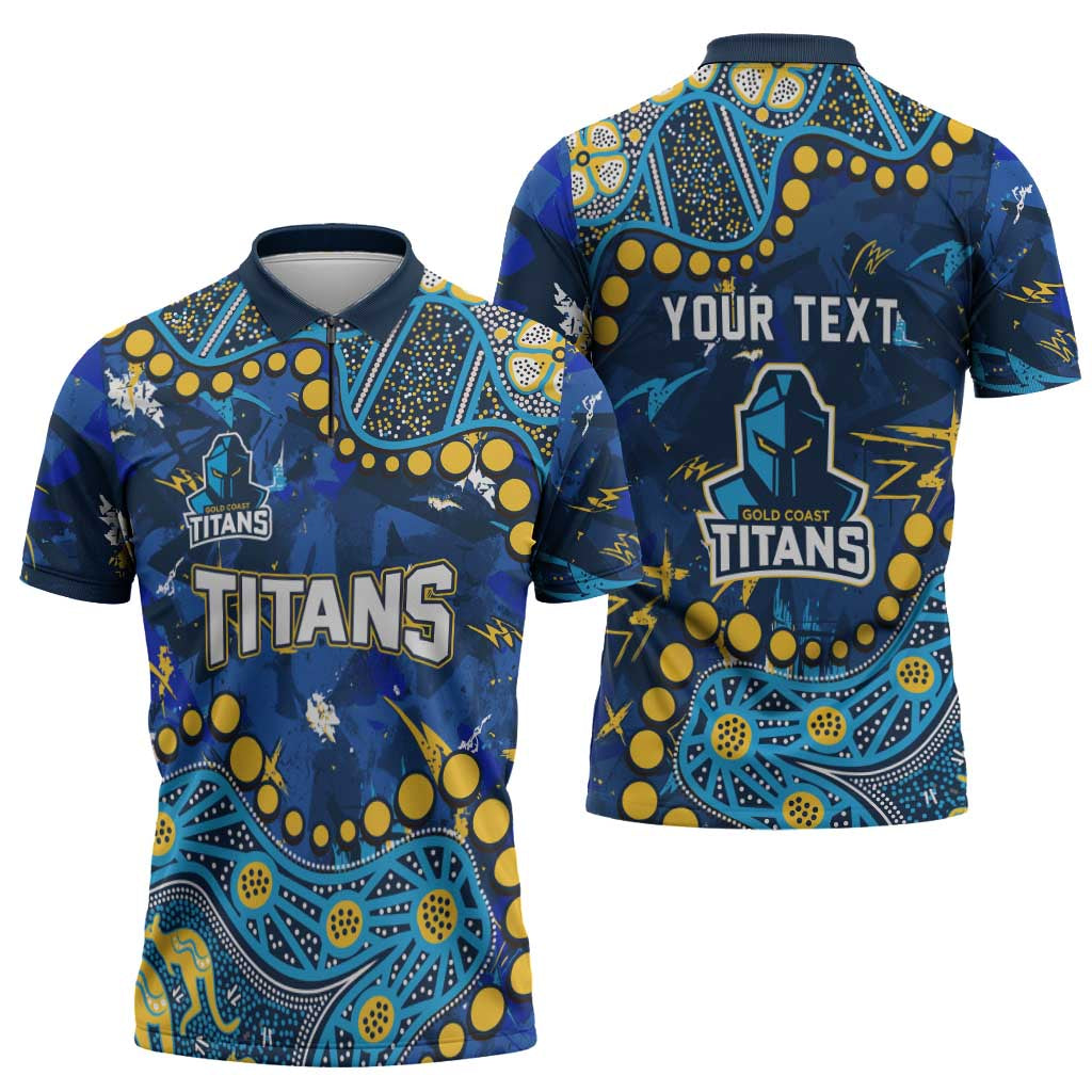 Personalized Gold Coast Titans Zipper Polo Shirt Aboriginal Pattern with Graffiti Style Design