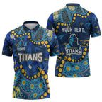 Personalized Gold Coast Titans Zipper Polo Shirt Aboriginal Pattern with Graffiti Style Design